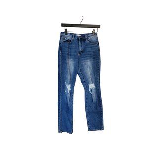 Kendall & Kylie Womens Distressed Straight-Leg Jeans Size 3/4 Blue Denim